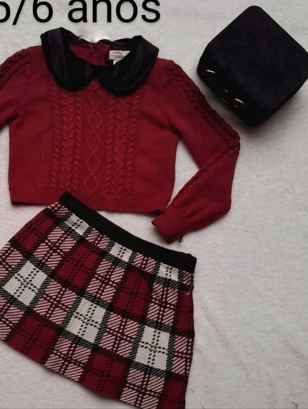 Happily Gray girls 3 piece  Cable top skirt  with Velour bag